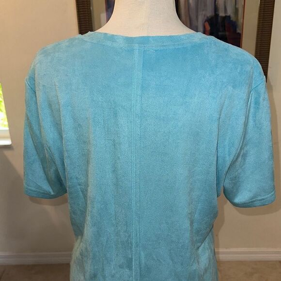 JOH Teal Light Faux Suede Short Sleeve Dress Size Large - Picture 7 of 10